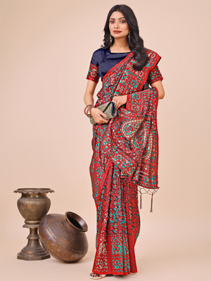 Tasrika Woven Kanjivaram Cotton Silk Saree(Grey, Red)