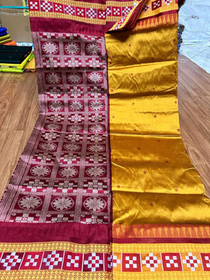 Sijileen Temple Border, Woven Sambalpuri Art Silk Saree(Yellow)