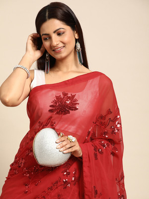 Divastri Embroidered Bollywood Georgette Saree(Red)