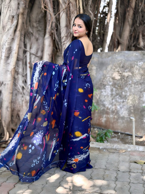 TEN R Self Design, Printed Daily Wear Georgette Saree(Multicolor)