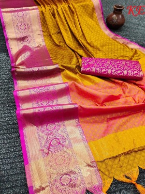Julee Self Design Banarasi Cotton Silk Saree(Beige)