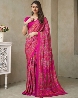 Tasrika Printed Daily Wear Silk Blend, Crepe Saree(Pink)