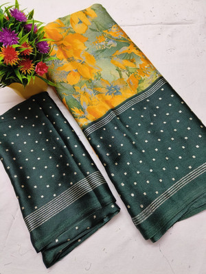VD PRINTS Printed Leheria Silk Blend Saree(Dark Green)