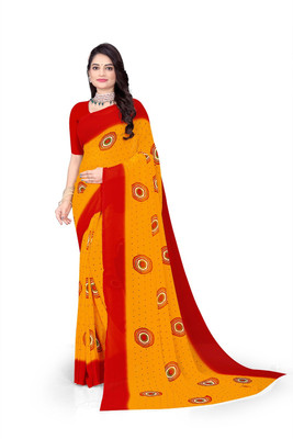 pvssaree Printed, Geometric Print Bollywood Georgette Saree(Yellow)