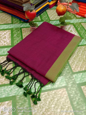 Abharani Saree Kuthir Solid/Plain Bollywood Cotton Blend Saree(Purple)