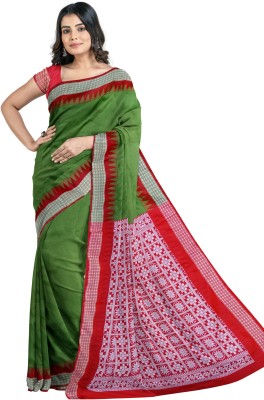 Hozaifa Sarees Solid/Plain, Temple Border Sambalpuri Art Silk Saree(Dark Green)