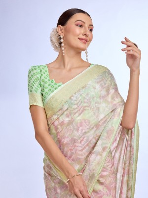 RekhaManiyar Floral Print Bollywood Georgette Saree(Light Green)