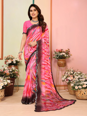 AAI LAXMI CREATION Digital Print, Printed Daily Wear Georgette Saree(Pink)