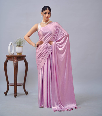 Mirisha Solid/Plain Bollywood Lycra Blend Saree(Pink)