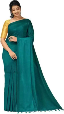Shrutisareeghar Self Design Handloom Cotton Blend Saree(Light Green)
