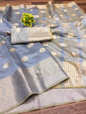 MAANVIT Woven Kanjivaram Cotton Silk, Pure Cotton Saree(Grey)