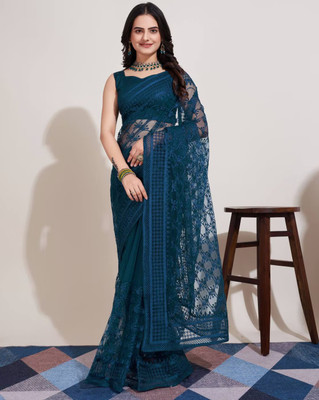 Aika Embroidered Bollywood Net Saree(Dark Blue)