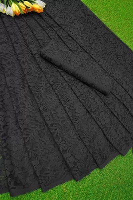Aarya creation Self Design Bollywood Net Saree(Black)