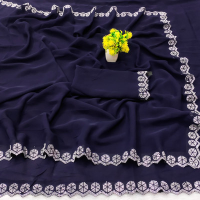 Shrilaxmisari Embellished Bollywood Georgette Saree(Dark Blue)