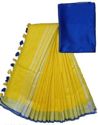 Sandeep Silk Solid/Plain Bhagalpuri Cotton Linen Saree(Yellow)