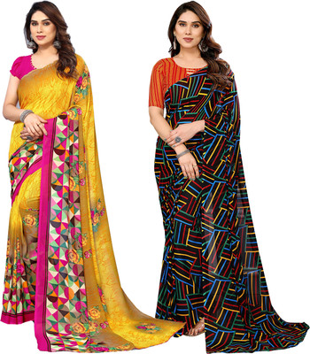 Anand Sarees Printed Daily Wear Georgette Saree(Pack of 2, Multicolor)