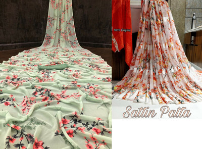 Sanjana Silk Floral Print Bollywood Georgette Saree(Pack of 2, Green)