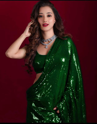 Anjani Textile Embroidered, Embellished Bollywood Georgette Saree(Green)