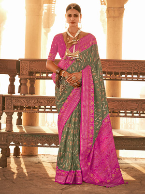 ANOUK Woven Patola Silk Blend Saree(Light Green)