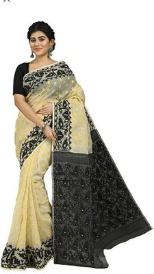 Bholanath textile Woven Jamdani Cotton Silk Saree(White)