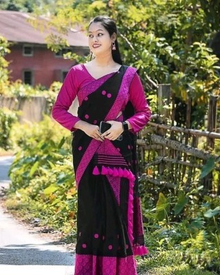 Canizzaro Woven Mekhela Chador Cotton Blend Saree(Black)