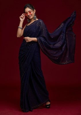 AADRIM Embellished Bollywood Georgette Saree(Dark Blue)