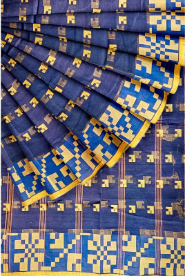 Duttafashion Checkered Tant Pure Cotton Saree(Multicolor, Green)