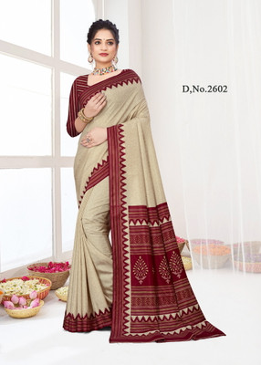 Vimla Printed Daily Wear Art Silk Saree(Beige, Maroon)