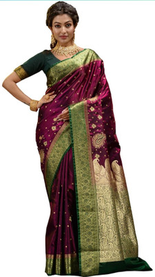 ARIBA CREATION Woven Banarasi Satin Saree(Dark Blue)