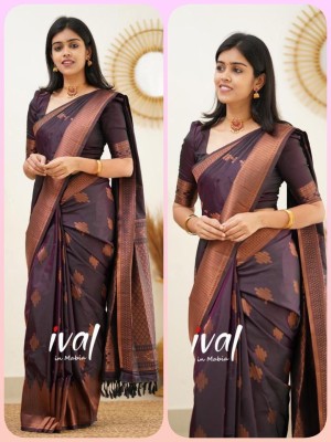 HouseOfCommon Woven Kanjivaram Jacquard, Art Silk Saree(Purple)