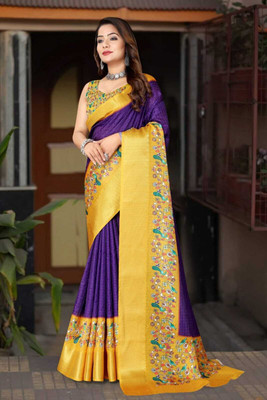 J6 Designers Printed Bandhani Cotton Silk Saree(Purple)