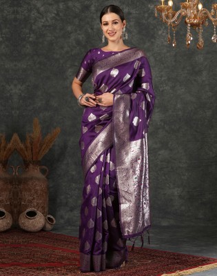 Divastri Woven, Embellished Banarasi Silk Blend, Jacquard Saree(Purple, Silver)