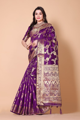 Wovenza Woven Bollywood Silk Blend Saree(Purple)