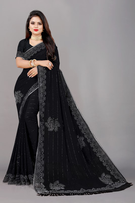 AARTI PRINTS Embroidered Bollywood Georgette Saree(Black)
