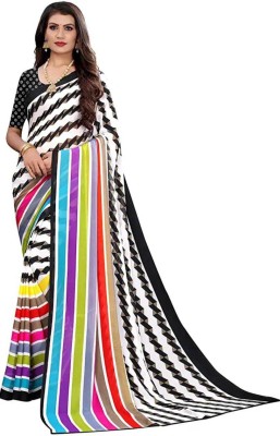 rkkj Striped Bandhani Georgette Saree(Multicolor)