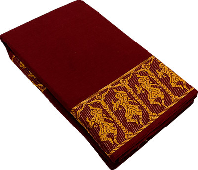 The Anka's Solid/Plain Handloom Pure Cotton Saree(Maroon)