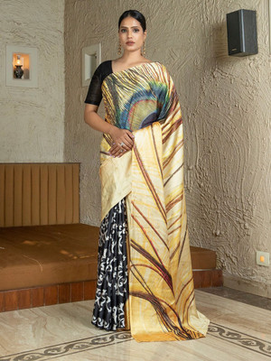 ANOUK Printed Daily Wear Satin Saree(Black)