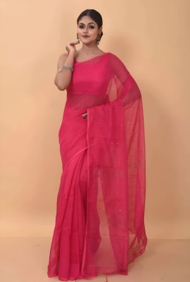 ASIMA TEXTILE Self Design Handloom Cotton Silk, Cotton Blend Saree(Pink)