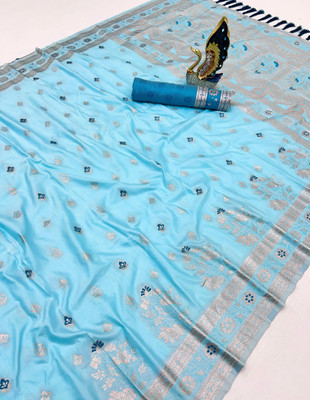 Divastri Woven Banarasi Cotton Silk Saree(Blue)