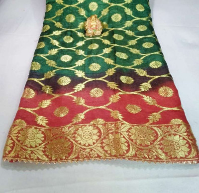 Jai maa bhagwati enterprises Solid/Plain, Floral Print Banarasi Art Silk Saree(Multicolor)