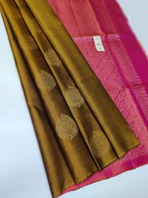 Nimidiya Woven Kanjivaram Pure Silk, Art Silk Saree(Mustard, Pink)