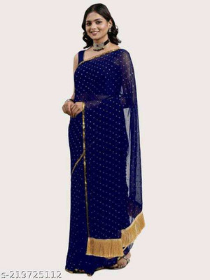 VINIT ENTERPRISE Polka Print Daily Wear Chiffon Saree(Dark Blue)