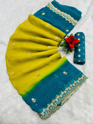 YuvanshCreation Embroidered Daily Wear Jimmy choo Saree(Light Green)