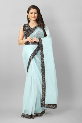 PRATHA FAB Self Design Bollywood Net Saree(Light Blue)