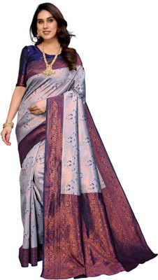 vibeforcehub Embellished, Printed, Woven, Striped Kanjivaram Pure Silk, Art Silk Saree(Multicolor)