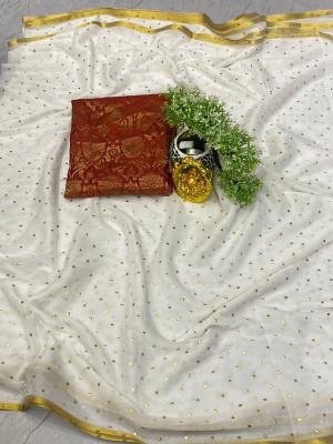 HouseOfCommon Embellished Bollywood Polyester Saree(White)