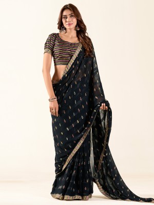 Sareemall Printed Bollywood Georgette Saree(Black)