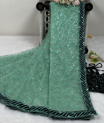 SROLY Embellished Bollywood Net Saree(Light Green)