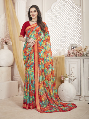 Dori Printed Bollywood Georgette Saree(Red)