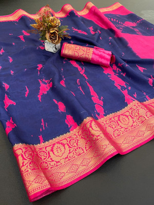 ZARISTACREATION Digital Print, Woven Bollywood Dupion Silk Saree(Blue)